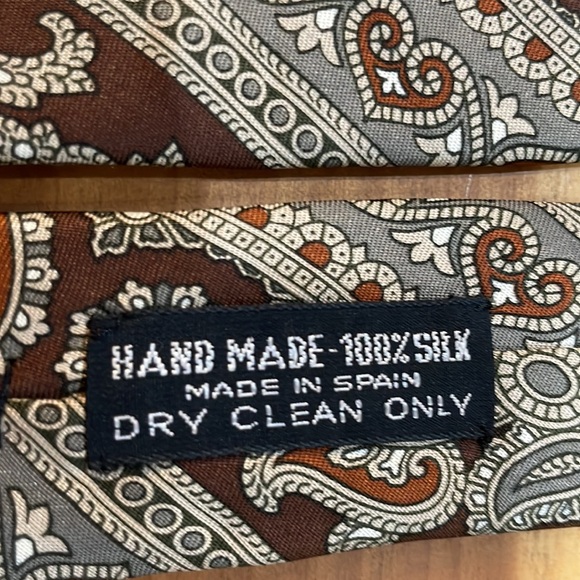 100% silk hand made tie made in Spain, brown and grey patterned stripes - Picture 6 of 7